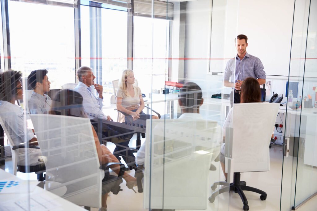 Retail lease renewal meeting in a modern office