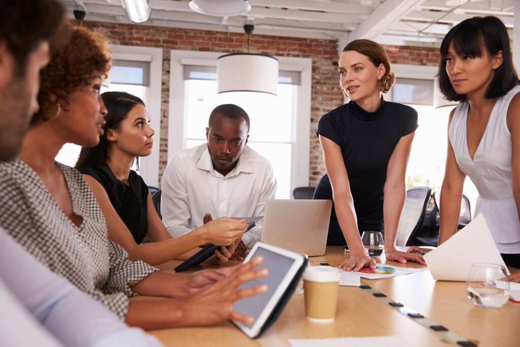 Retail leasing consultants meeting with a tenant to discuss lease terms in Melbourne